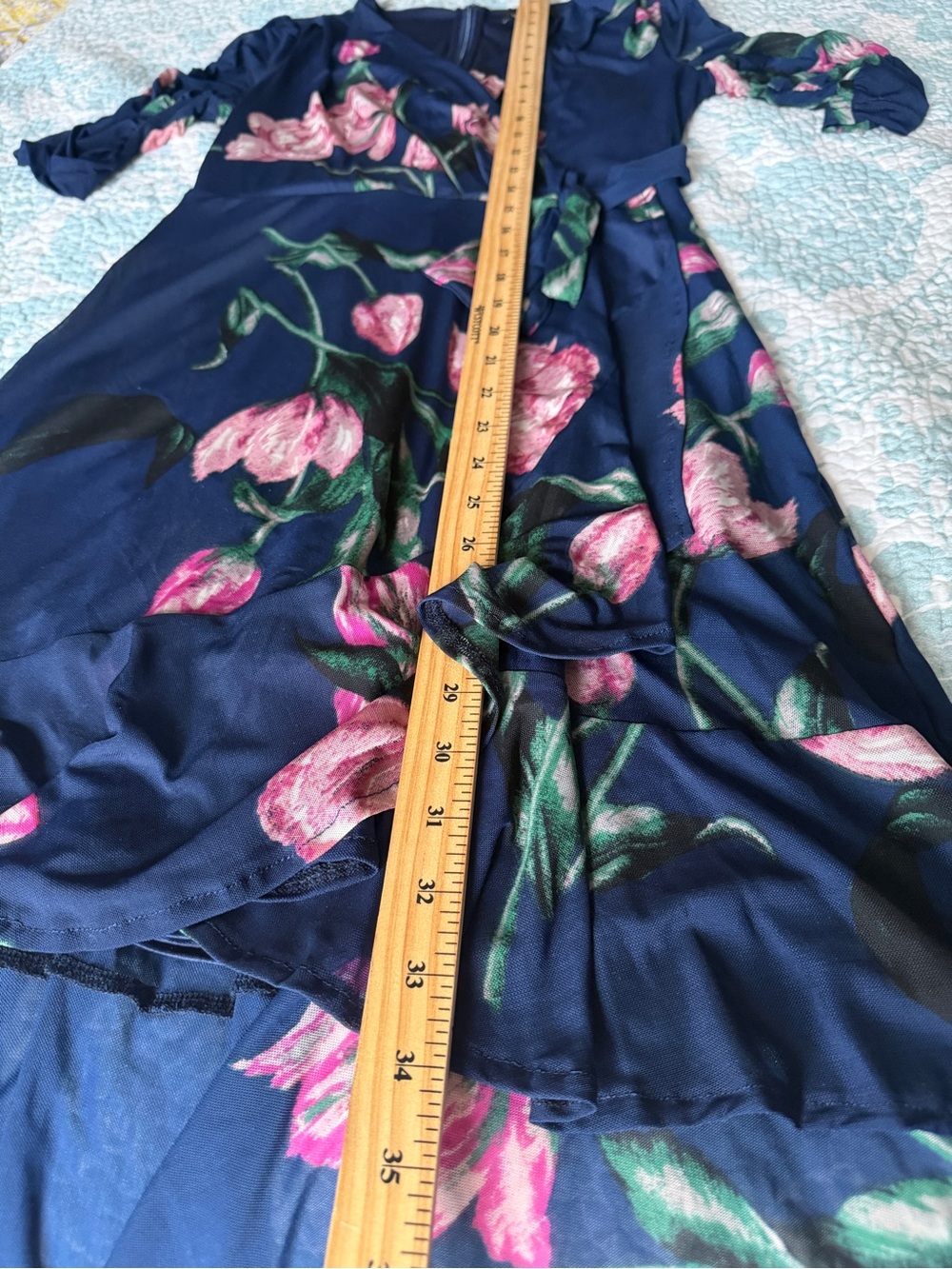 le chateau Navy Floral Midi Dress with Pink Blooms - Picture 6 of 9